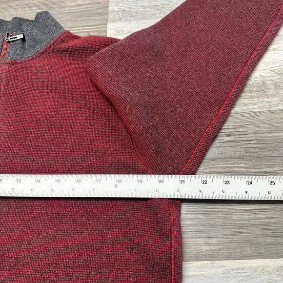 Robert Graham Red Gray Mens M‎ 1/4 Zip Mock Waffle Knit Pullover Preppy Sweater - Picture 6 of 8